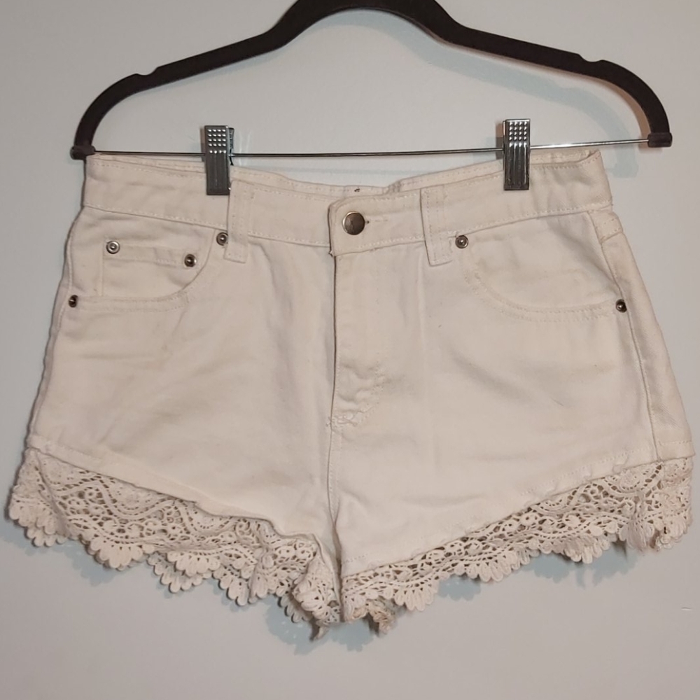 White denim high waisted shorts